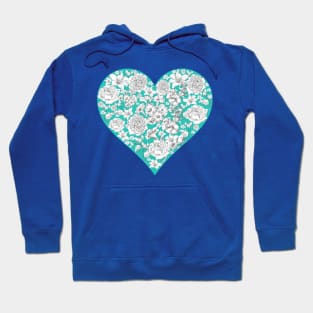 Vintage flowers in turquoise heart Hoodie